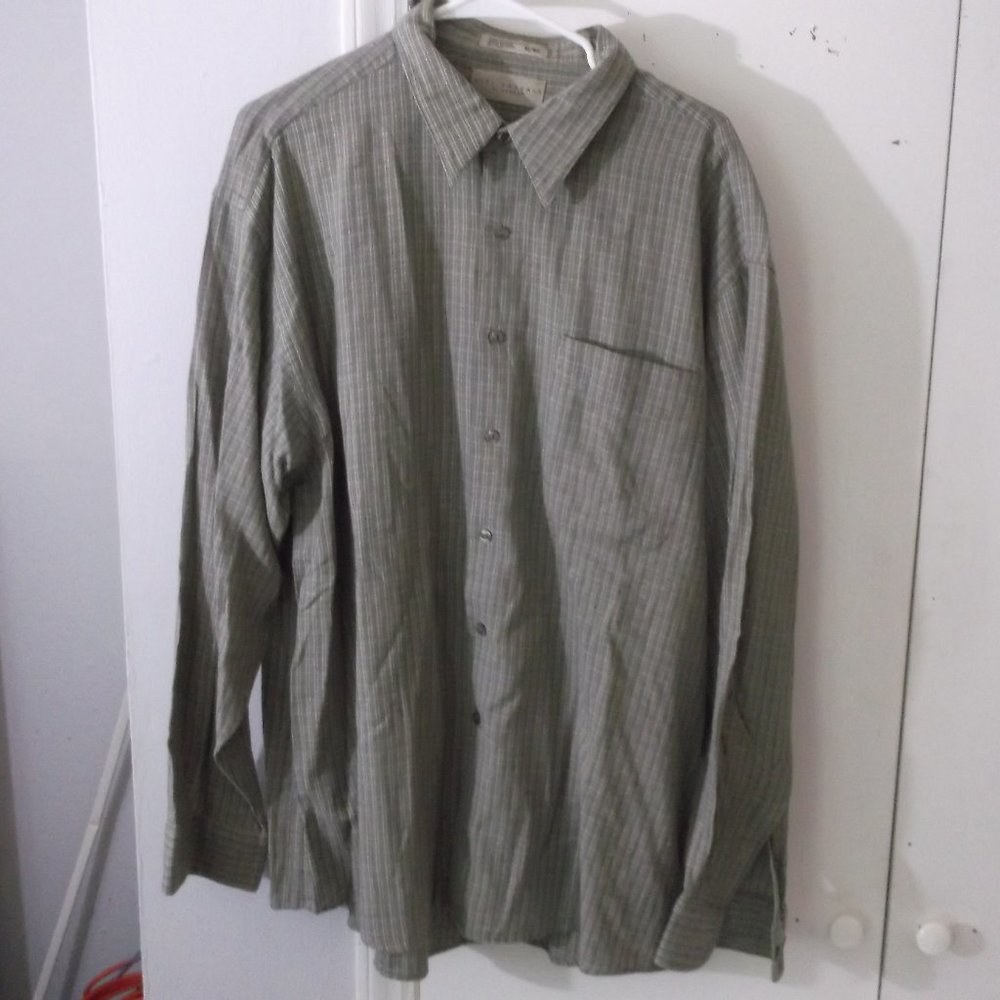 Haggar City Casuals Moss Green Plaid Shirt XL